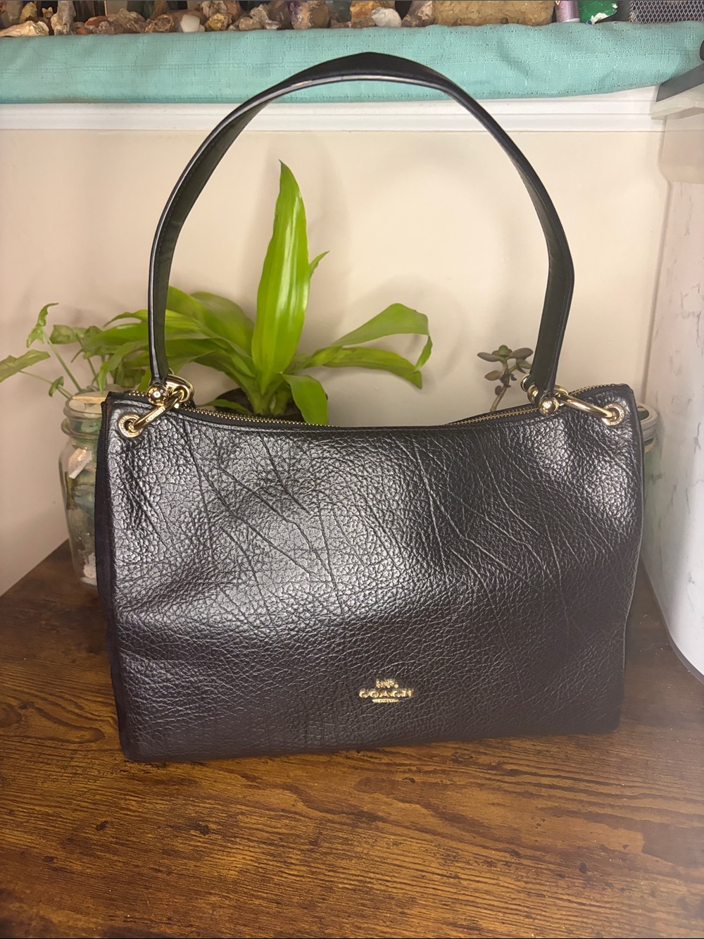 Coach Black Pebbled Leather Shoulder Bag with Gold Hardware